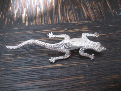 niedliche vintage Brosche Eidechse Salamander Gecko silber versilbert Handarbeit