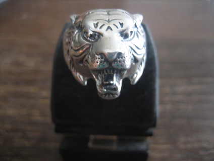 einmaliger vintage Ring Tiger fauchend 925er Silber vollplastisch 21 mm RG 67