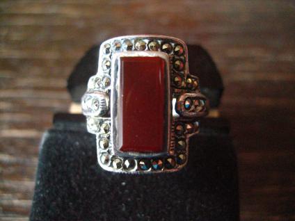 prächtiger Markasit Ring mit Carneol im Art Deco Stil 925er Silber 19, 5 mm RG 62