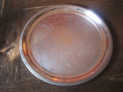 edles Silbertablett Sherry Tablett rund reich graviert silber pl 35 cm England