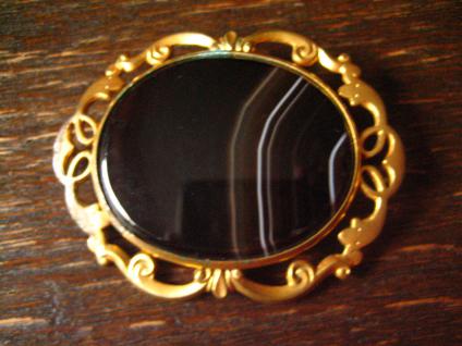 Biedermeier gold Brosche Streifenachat Schottland Kiltbrosche Pebble Jewellery