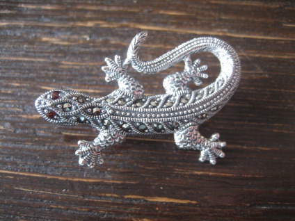 super schöne Art Deco Markasit Brosche Eidechse Salamander Gekko 925er Silber
