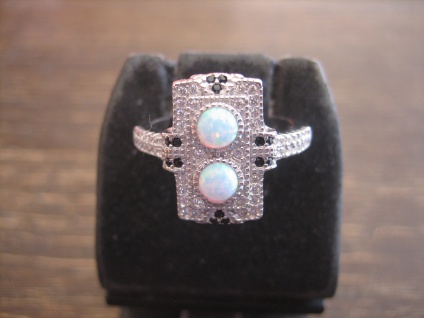 prächtiger Ring im Art Deco Stil 925er Silber Zirkonia wie weißgold opal diamant
