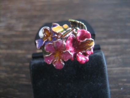 romantischer Vintage Designer Ring Blumenmeer 925er Silber rotgold bunt Emaille