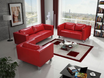 Sofa Set MAILAND 3-2-1 Sofagarnitur in Kunstleder Rot