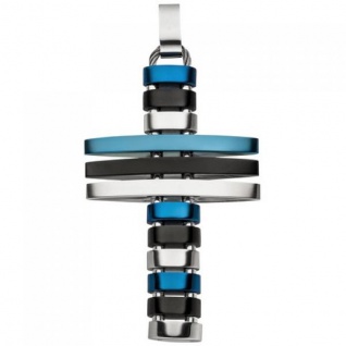 Anhänger Kreuz Edelstahl mit blauer und schwarzer PVD-Beschichtung flexibel