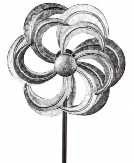 Windrad aus Metall Blume mit Stange antik silber 22/92 cm