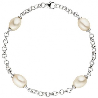 Armband 925 Sterling Silber rhodiniert 4 Süßwasserperlen Perlen 19 cm