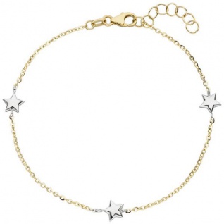 Armband Stern Sterne 375 Gold Gelbgold Weißgold bicolor diamantiert 18 cm