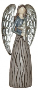 Deko Figur Engel mit Stern aus Polyresin gold petrol silber 25 cm groß
