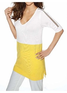 34 032561 Ashley Brooke Damen Pullover kurzarm Feinstrick Shirt weiss gelb Gr 