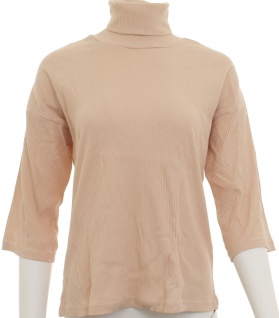 Chillytime Damen Rippenshirt Rollkragen Shirt 3/4 Arm Pullover hellrosa 336365