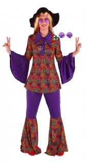 Hippie-Kleid Kostüm Flower Power Damen-Kostüm 60er Jahre Peace Kette Karneval KK 