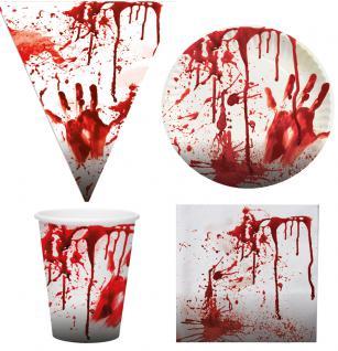 Blutiges Party Set XL Halloween Horror Blut 37 Teile Teller, Becher, Servietten