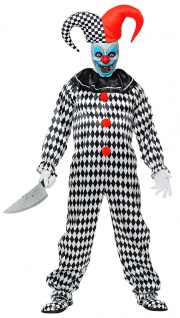 Horror Clown Kostüm Harlekin Killerclown Herren Halloween Narren Overall KK
