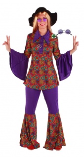 Hippie 60er Jahre Kostüm Damen Anzug mit Hippie Brille Damenkostüm Fasching KK