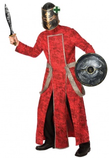 Ritter Kostüm Herren rot mit mittelalterlicher Ritter Helm mit Visier Karneval K - Vorschau 