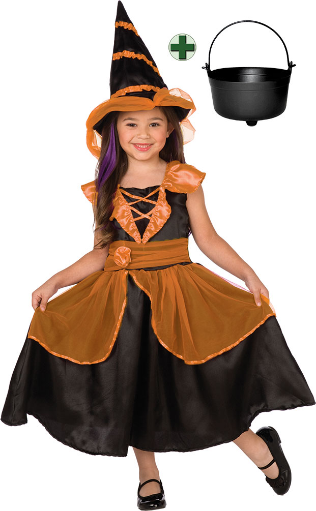 Kinder Mädchen Hexenkostüm Halloween Hexenkleid & Hexenhut Karneval Party Outfit