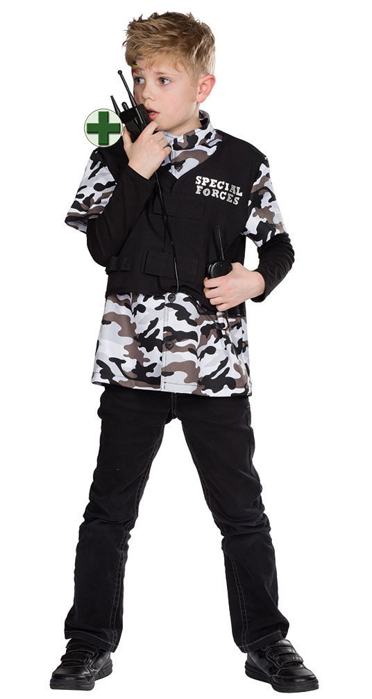 Soldat Kostüm Kinder Special Forces Oberteil mit Walkie Talkie Karneval KK