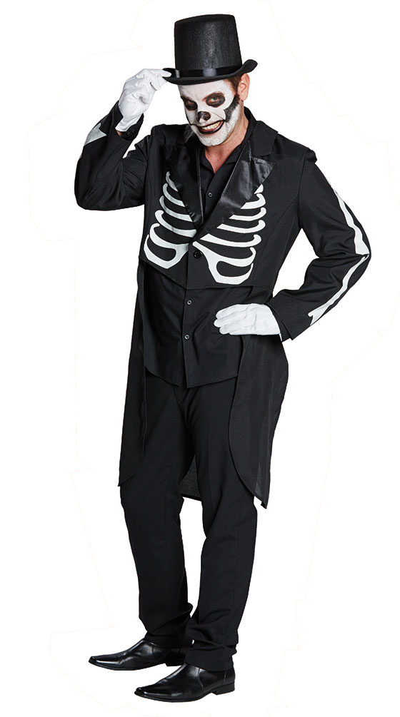 Skelett Kostüm Herren Horror Frack glow in the dark Halloween Karneval KK
