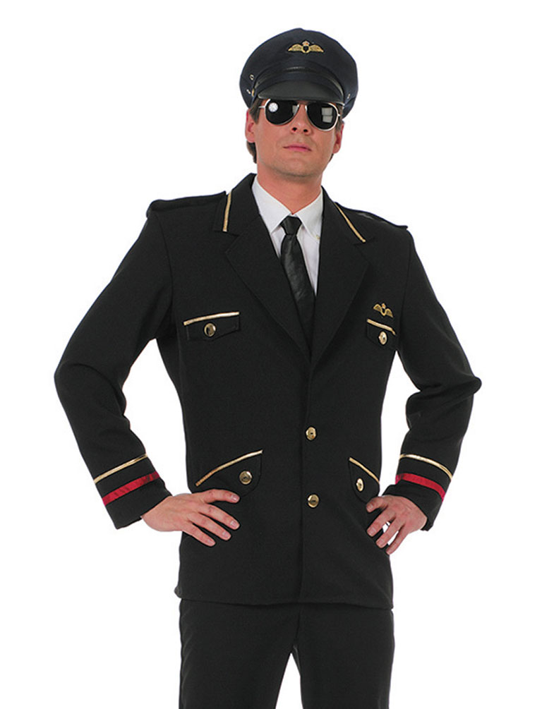 Piloten Kostüm Herren Pilotenjacke Luxus Flug Kapitän Uniform Karneval KK
