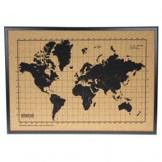 milimetrado Weltkarte Kork mit Holzrahmen Schwarz und Braun 70 x 50 cm