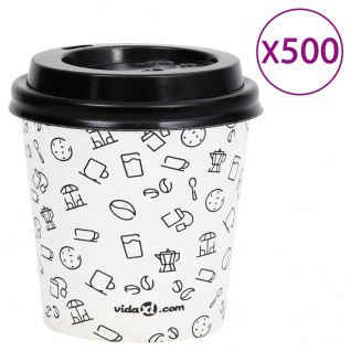vidaXL Kaffee-Pappbecher mit Deckeln 500 Stk. 120 ml Weiß und Schwarz