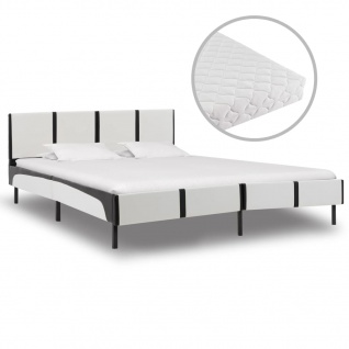vidaXL Bett mit Matratze Weiß und Schwarz Kunstleder 180 x 200 cm