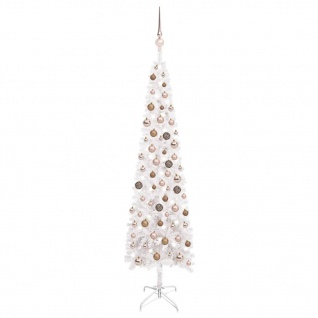vidaXL Schlanker Weihnachtsbaum mit LEDs & Kugeln Weiß 180 cm