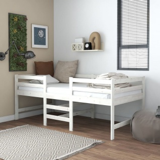 vidaXL Mittelhohes Bett mit Matratze 90x200 cm Weiß Massivholz Kiefer