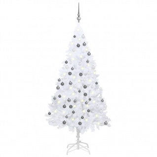 vidaXL Künstlicher Weihnachtsbaum mit LEDs & Kugeln Weiß 150 cm PVC