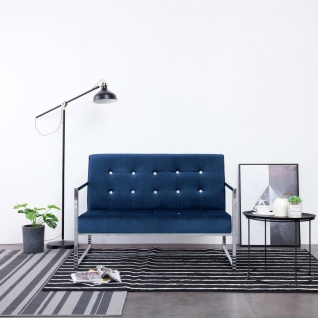 vidaXL 2-Sitzer-Sofa mit Armlehnen Blau Chrom und Samt