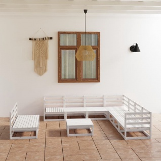 vidaXL 10-tlg. Garten-Lounge-Set Weiß Kiefer Massivholz
