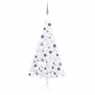 vidaXL Künstlicher Halber Weihnachtsbaum mit LEDs & Kugeln Weiß 120 cm