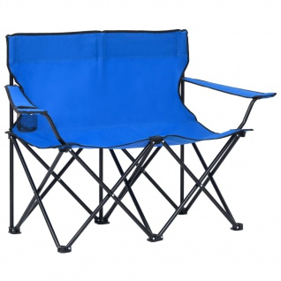 vidaXL Campingstuhl 2-Sitzer Klappbar Stahl und Stoff Blau