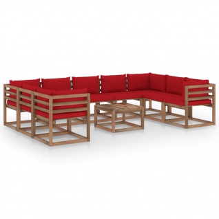 vidaXL 10-tlg. Garten-Lounge-Set mit Roten Kissen