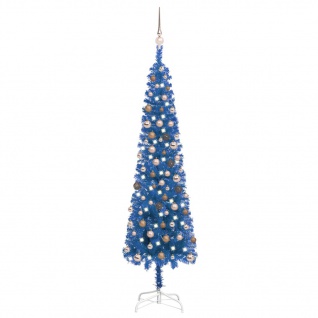 vidaXL Schlanker Weihnachtsbaum mit LEDs & Kugeln Blau 210 cm