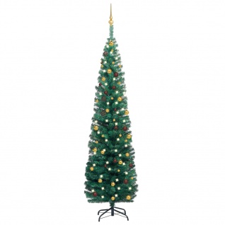 vidaXL Künstlicher Weihnachtsbaum Schlank mit LEDs & Kugeln Grün 210cm