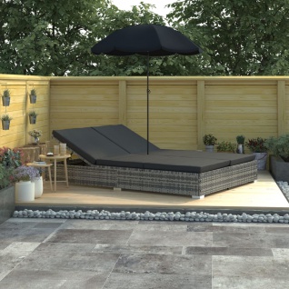 vidaXL Outdoor-Loungebett mit Sonnenschirm Poly Rattan Grau