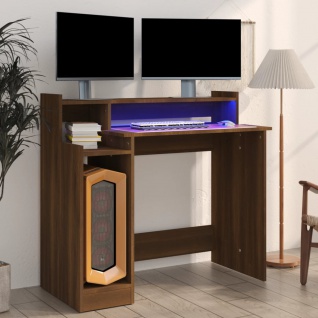 vidaXL Schreibtisch mit LEDs Braun Eiche-Optik 97x45x90 Holzwerkstoff