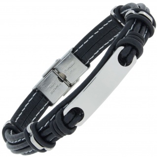 Armband Leder schwarz mit Edelstahl 21 cm