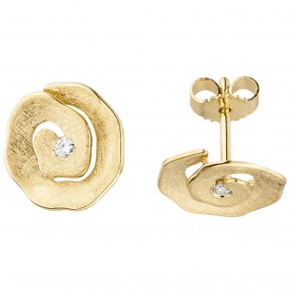Ohrstecker 585 Gold Gelbgold eismatt 2 Diamanten Brillanten Ohrringe