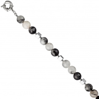 Collier Edelsteinkette Rutilquarz mit Hämatin 45 cm Halskette Kette grau