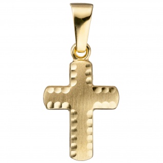 Anhänger Kreuz 585 Gold Gelbgold diamantiert matt Kreuzanhänger Goldkreuz