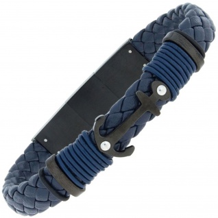Armband Anker Leder blau mit Edelstahl 21 cm