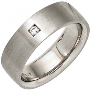 Damen Ring 925 Sterling Silber rhodiniert matt 1 Diamant Brillant Silberring