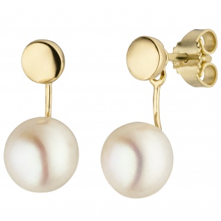 Ohrhänger 585 Gold Gelbgold 2 Süßwasser Perlen Ohrringe Perlenohrringe