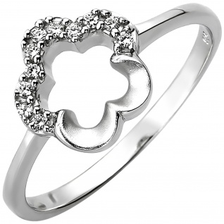 Damen Ring Blume 925 Sterling Silber 11 Zirkonia Silberring
