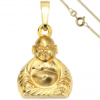 Anhänger Buddha 333 Gold Gelbgold mit Kette 45 cm