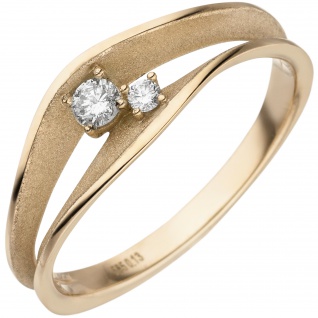 Damen Ring 585 Gold Gelbgold teil matt 2 Diamanten Brillanten